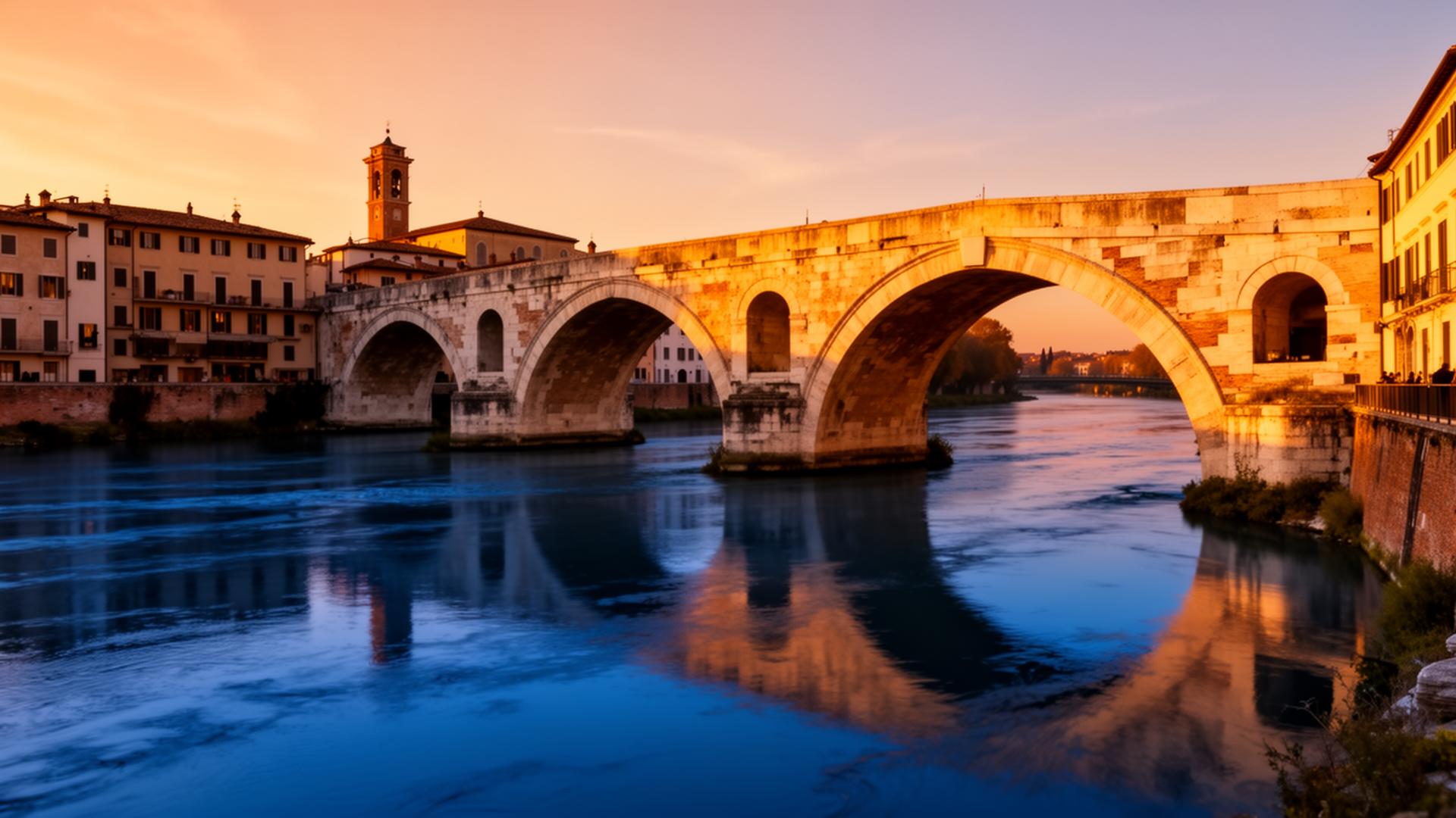 Ponte Pietra sull'Adige al tramonto